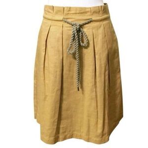 ANN TAYLOR LOFT | A-line Skirt Rope Tie Waist Pleated Hook-And-Eye Maize |